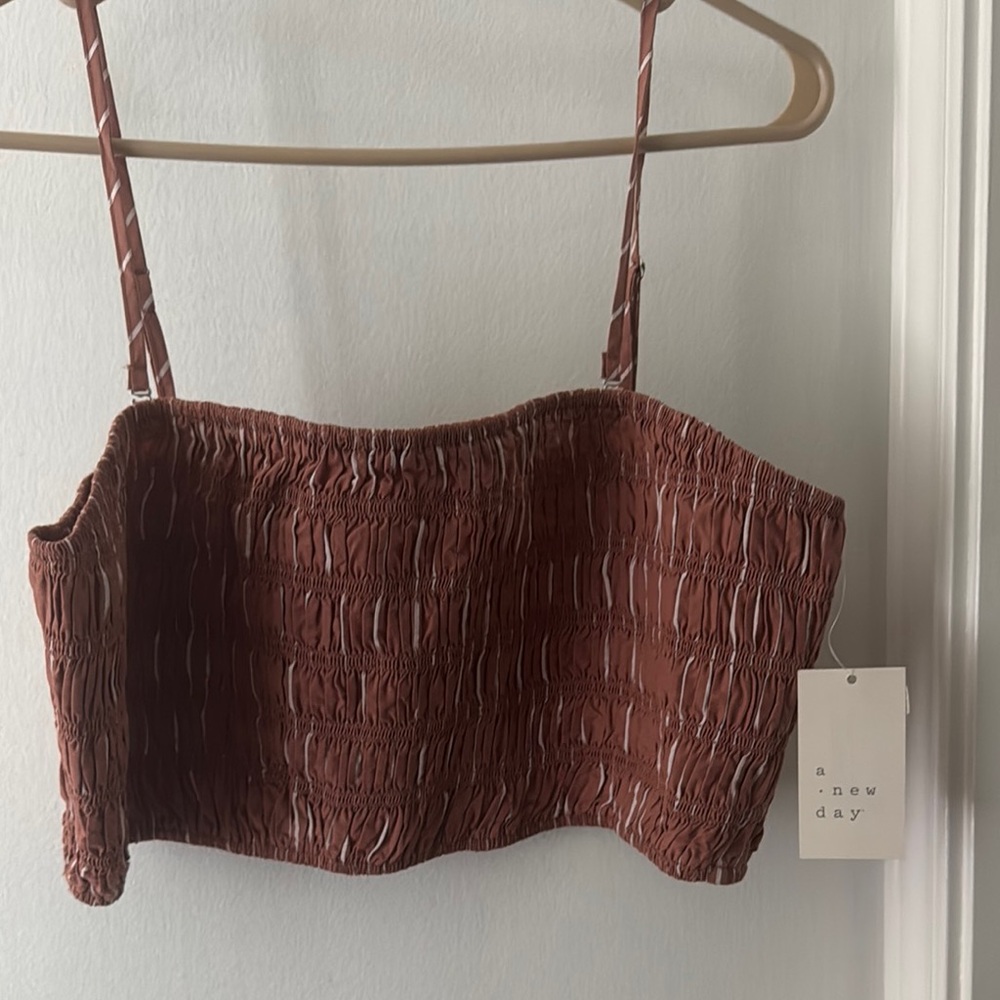 A New Day Brown Smocked Crop Tank Top